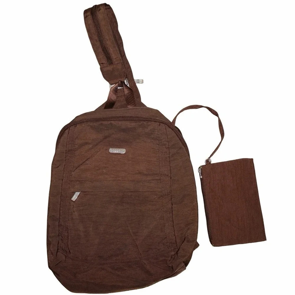 Baggallini Classic Nylon Backpack Convertible Zip Sling Travel‎ Bag - Brown